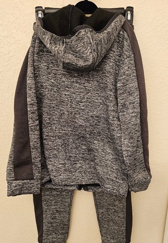 Boys Zip Up Hoodie Jacket With Pants Set Dark Heather Gray & Black Medium 10/12 - Picture 3 of 6