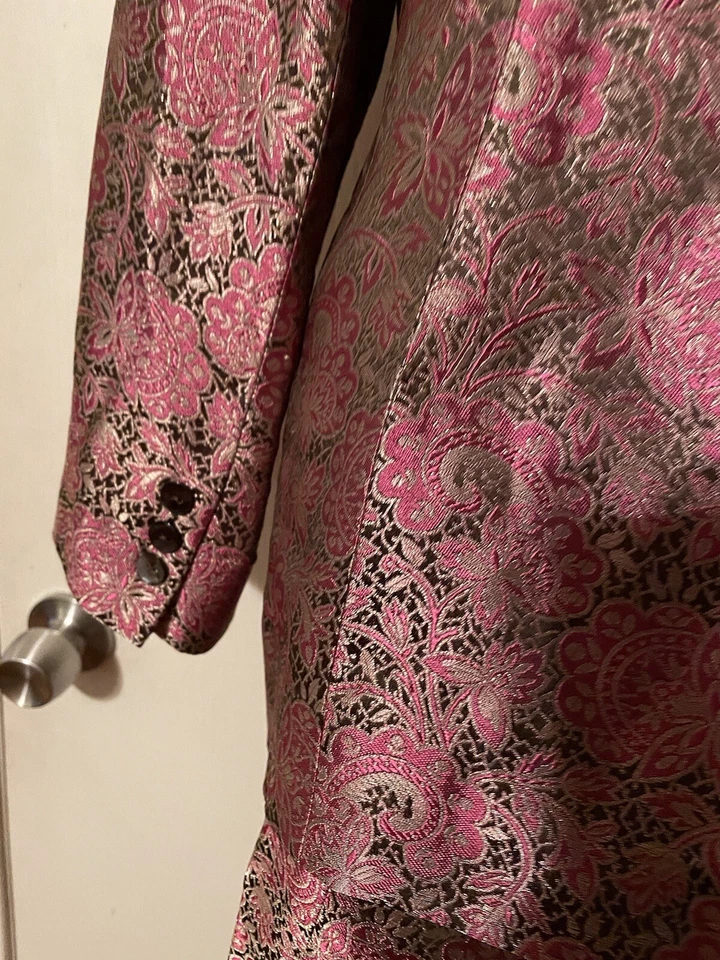Oscar de la Renta Seda Brocado Fucsia Dorado Floral Paisley Falda Traje Talla 12 De Colección Foto 4 de 4