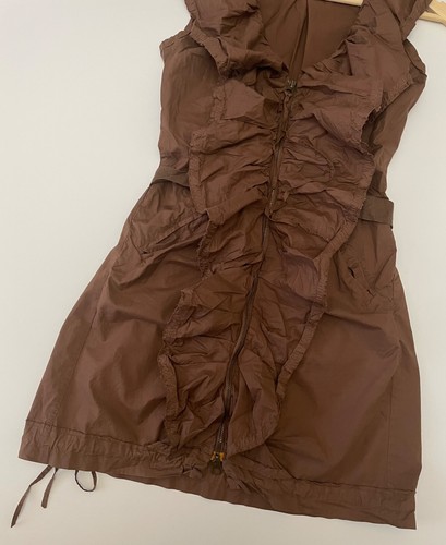 Coast Weber Ahaus Dress Sleeveless Full Zip Ruffle Brown Size 42 XS-S - Picture 2 of 14