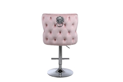 VALENTINO Lion Knocker Quilted Front Tufted back Plush Velvet Chrome Bar Stool - Picture 25 of 38