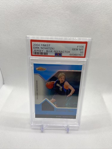 2004-05 Topps Finest Blue Refractor Dirk Nowitzki Game Jersey 40/50 PSA 10 #106  - Picture 1 of 2