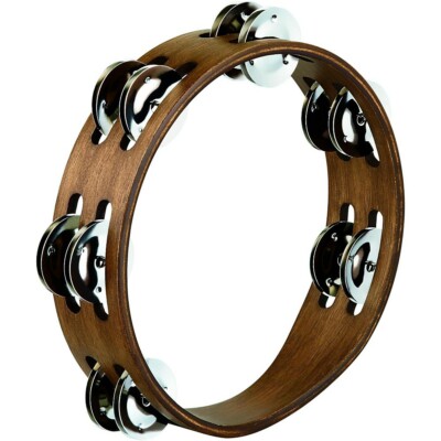 Meinl Compact Wood Tambourine Double Row Stainless Steel Jingles 8 in Walnut Brn