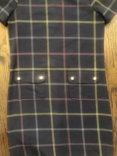 J Crew Dress Short Sleeve Front Pockets Gold Zipper Buttons Blue Plaid zip 00 - Picture 13 of 14