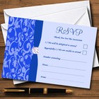 Cobalt Blue Vintage Floral Damask Diamante Personalised RSVP Cards