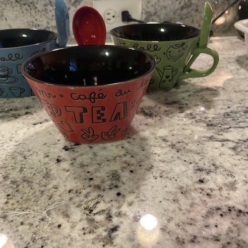 3 Large Coffee Tea Cups With Spoons. Very Cute - Picture 9 of 11