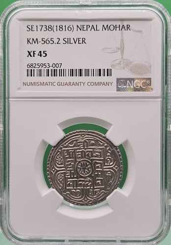 SE1738 (1816) NEPAL 1 MOHAR SILVER TONED NGC XF 45 "TOP POP 1"