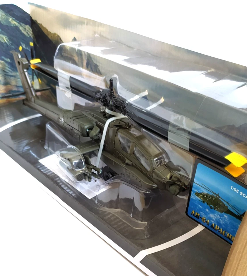 NEW RAY 1:55 DIE CAST  ELICOTTERO APACHE AH-64 SUPPORTO INCLUSO    ART 25523 - Immagine 3 di 3