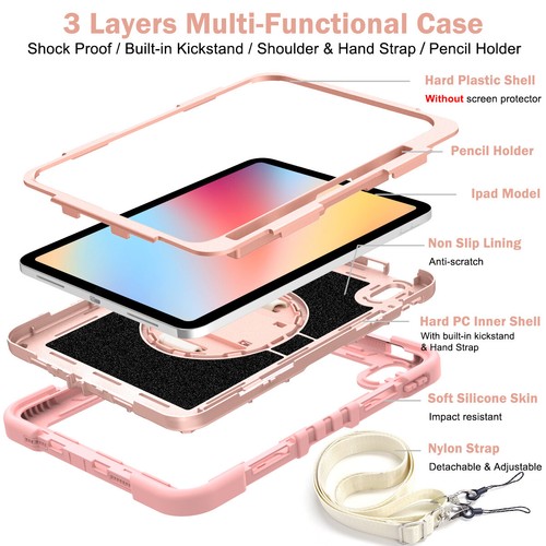 Rugged Stand Hard Case Shockproof Cover Strap For iPad 7/8/9/10th 6/5th Gen Air4 - Picture 37 of 67