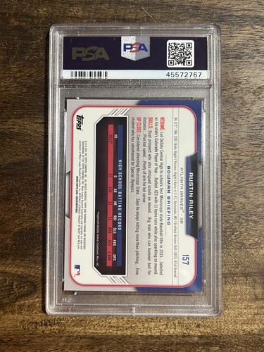Psa 9 2015 Austin Riley Bowman Draft Chrome 1st Sky Blue Refractor #157 - Picture 2 of 2