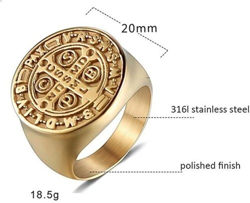 Catholic St Saint Benedict Exorcism Medal Stainless Steel Christian Cross Ring - Picture 17 of 24