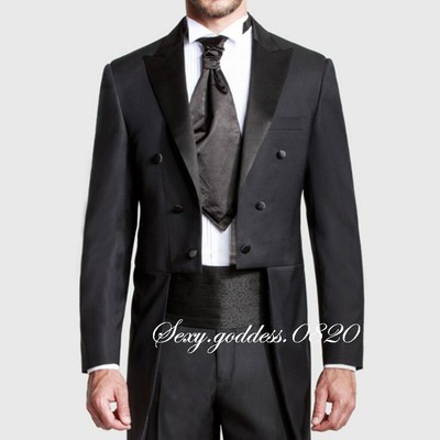 MENS BLACK TAILCOAT WEDDING GROOM DRESS MORNING SUIT TAILS JACKET Tuxedos
