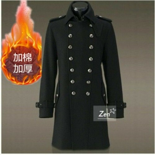Mens Military Woolen Outerwear Double Breasted Trench Long Coat Overcoat Jacket - Picture 2 of 27