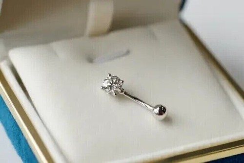 1.30Ct Round Cut Simulated Diamond Belly Button Ring 14K White Gold Finish - Picture 5 of 5