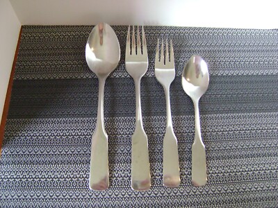 Set/4 Marked Stainless Spain Fiddle  Flatware Dinner Salad Fork Soup Teaspoon