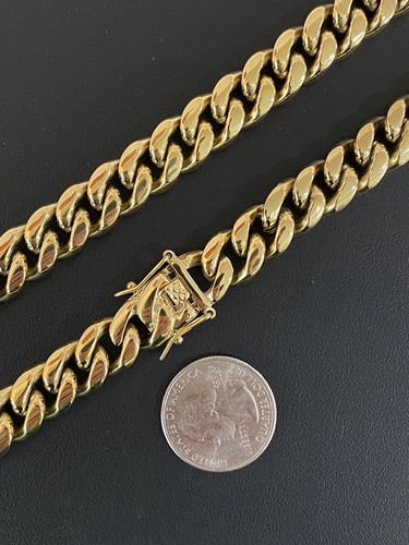 Real Solid 14K Gold Over Stainless Steel Miami Cuban Link Chain Necklace Choker - Picture 6 of 12