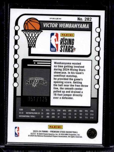 2023/24 Panini NBA Hoops Victor Wembanyama Rookie Orange Cracked Ice /125 #282 - Foto 2 di 3