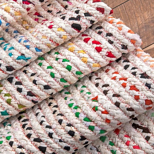 Handmade Bohemian Braided Cotton Chindi Area Rug in Ivory and Multicolor - Picture 39 of 39
