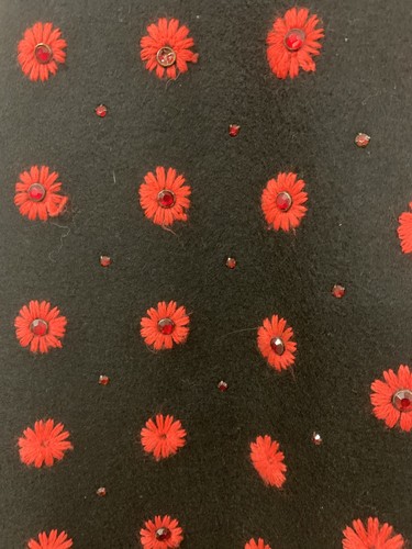 Vtg Vintage 1950s 50s Red Rhinestone Studded Embroidery Rockabilly Circle Skirt - Picture 4 of 4