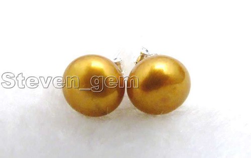 7-8mm Brown Round Natural Freshwater Pearl Earring for Women & Silver Stud e348 - Picture 2 of 5