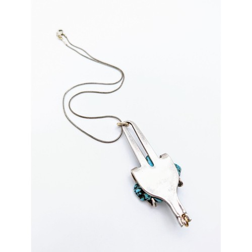 Vintage Artisan Silverplate Turquoise Fork Pendant & Sterling Snake Chain - Picture 6 of 6