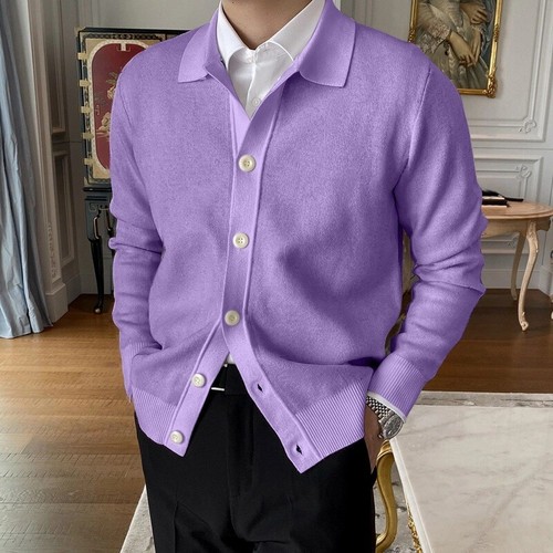 Cárdigan de punto informal para hombre con solapa abrigo botón manga larga suéter chaqueta cárdigan - Imagen 12 de 27