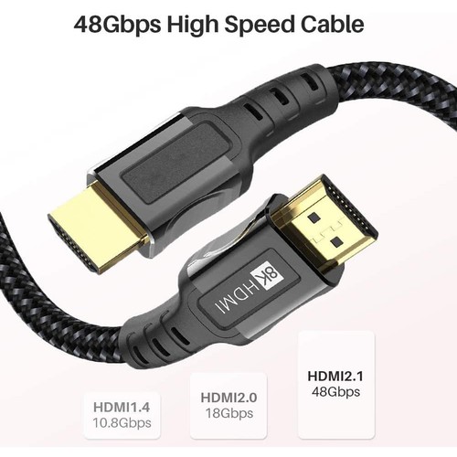 HDMI 2.1 Cable 8K@60Hz 2M 48Gbps 3D1440P Braided For PS5 PS4 Xbox Switch TV Box - Picture 7 of 7