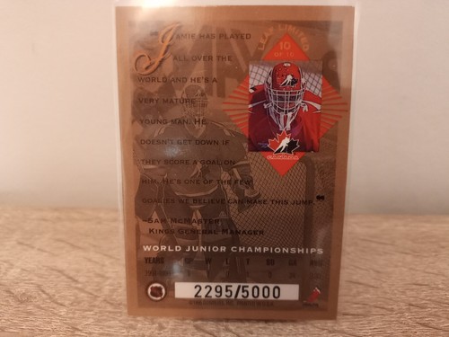 1994-95 Leaf Limited 10of10 Jamie Storr World Juniors Canada 2295/5000 - Picture 2 of 2