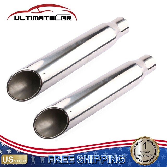 2x Weld On Exhaust Tips 2.5/" Inlet 3.5/" Outlet 18/" Long Stainless Steel Tailpipe