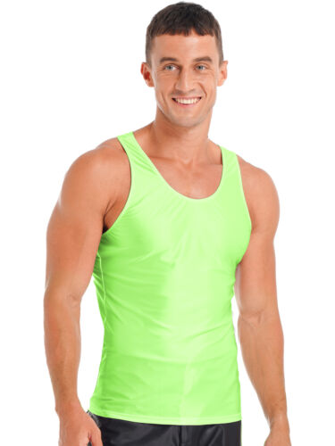 Men Glossy Tank Tops Sleeveless T-Shirt Swim Gym Fitness Workout Vest Sportswear - Picture 68 of 145