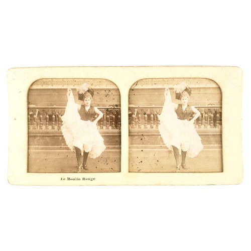 Tissue Stereoview of Moulin Rouge Dancer - 1890s Grille d'Egout France Burlesque - Imagen 2 de 4