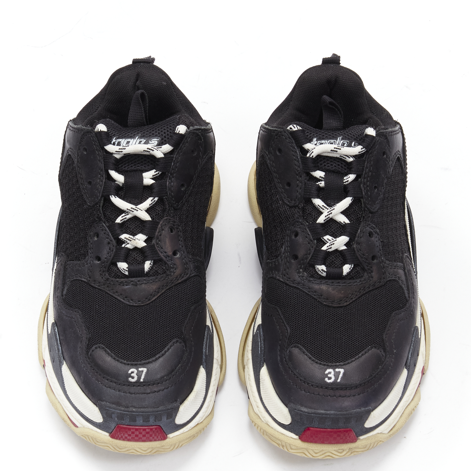 BALENCIAGA Triple S black mesh white red triple sole chunky