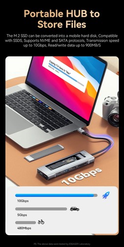 Essager 8-in-1 USB C Hub with 10Gbps M.2 NVMe SSD Enclosure - Picture 4 of 15