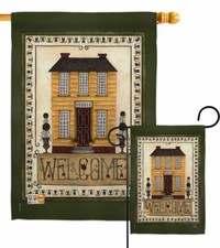 Welcome Yellow House Garden Flag Primitive Country Living Decorative Yard Banner