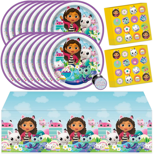 Gabby's Puppenhaus Partyzubehör | Tischdecke Teller Servietten Knopf | 16 Gäste - Bild 1 von 11