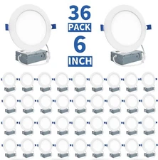 36 Pack 6 Inch Commercial Canless LED Downlight,Dimmable Recessed Ceiling Lights