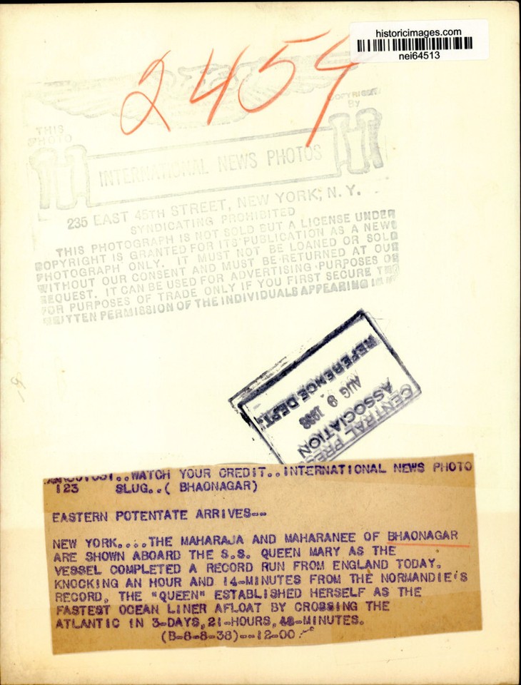 1938 Press Photo The Maharaja and Maharanee of Bhaonagar aboard S.S