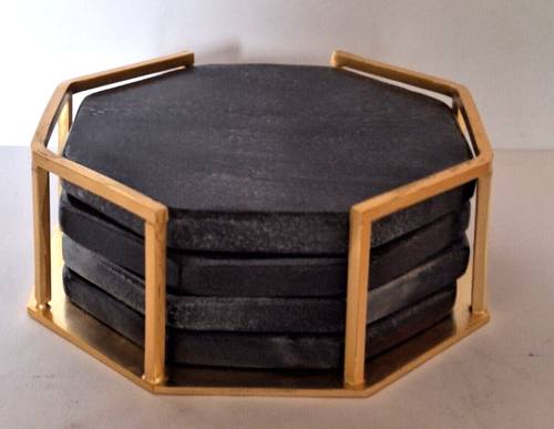 Juego de 4 posavasos de mármol gris con soporte sin usar - sin caja - Imagen 1 de 16