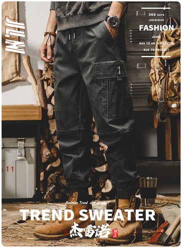 S-4XL Retro American Style Cargo Pants Cotton Mens Trousers Casual Spring Pocket - 第 12/27 張圖片