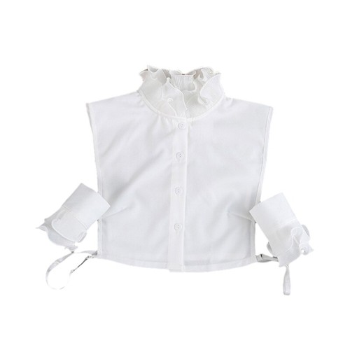 Women Detachable Stand Up Ruffled Fake Collar Solid Color Half Shirt Blouse Top - Picture 4 of 10