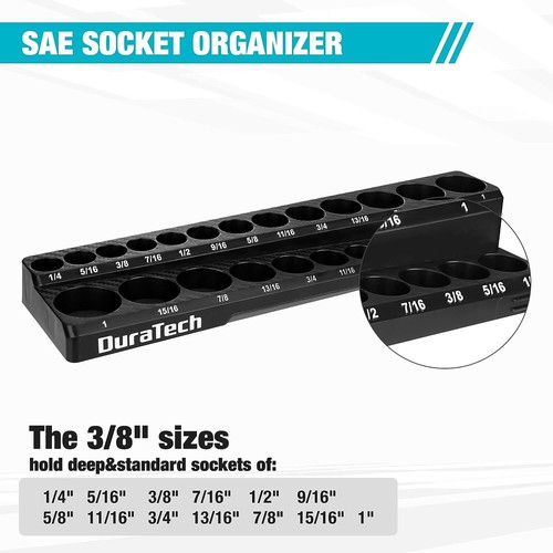 DURATECH 1/4"/3/8"/1/2" Magnetic Sockets Organizer Set SAE/Metric Socket Holders - Picture 24 of 32