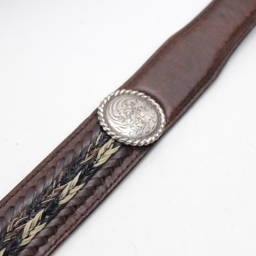 Vtg Resistol Western Belt 36 Brown Leather Horsehair Braid Silver Concho Buckle - Picture 17 of 23