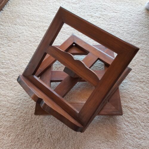Antique Revolving Folding Wooden Table Bookstand with Swivel Base & 4 Feet - Picture 3 of 18