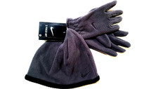 Nike Boys Cold Weather Beanie Glove Set Ribbed Edge Black/Grey Swoosh 4-7 New