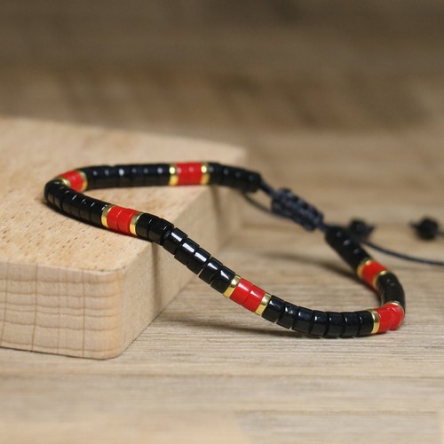 Black Onyx & Red Agate Beads Healing Inner Peace Spiritual Women Men Bracelet - Picture 6 of 6