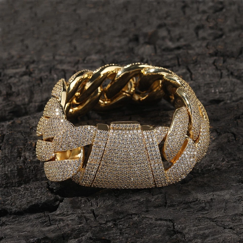 24mm Simulated Diamond Miami Cuban Chain Bracelet Iced Out CZ 18k Gold Plated - Image 3 of 4
