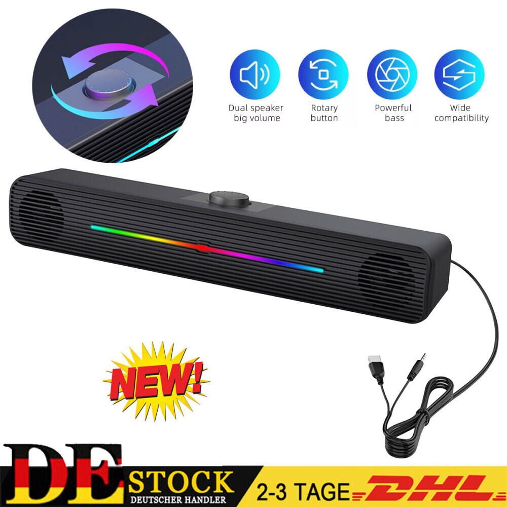 USB PC Lautsprecher Stereo Bass Speaker Multimedia Soundbar für Computer Laptop