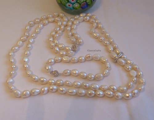 :Genuine Silver 8-9mm baroque freshwater pearl 2 strands necklace +bracelet set - Picture 7 of 7