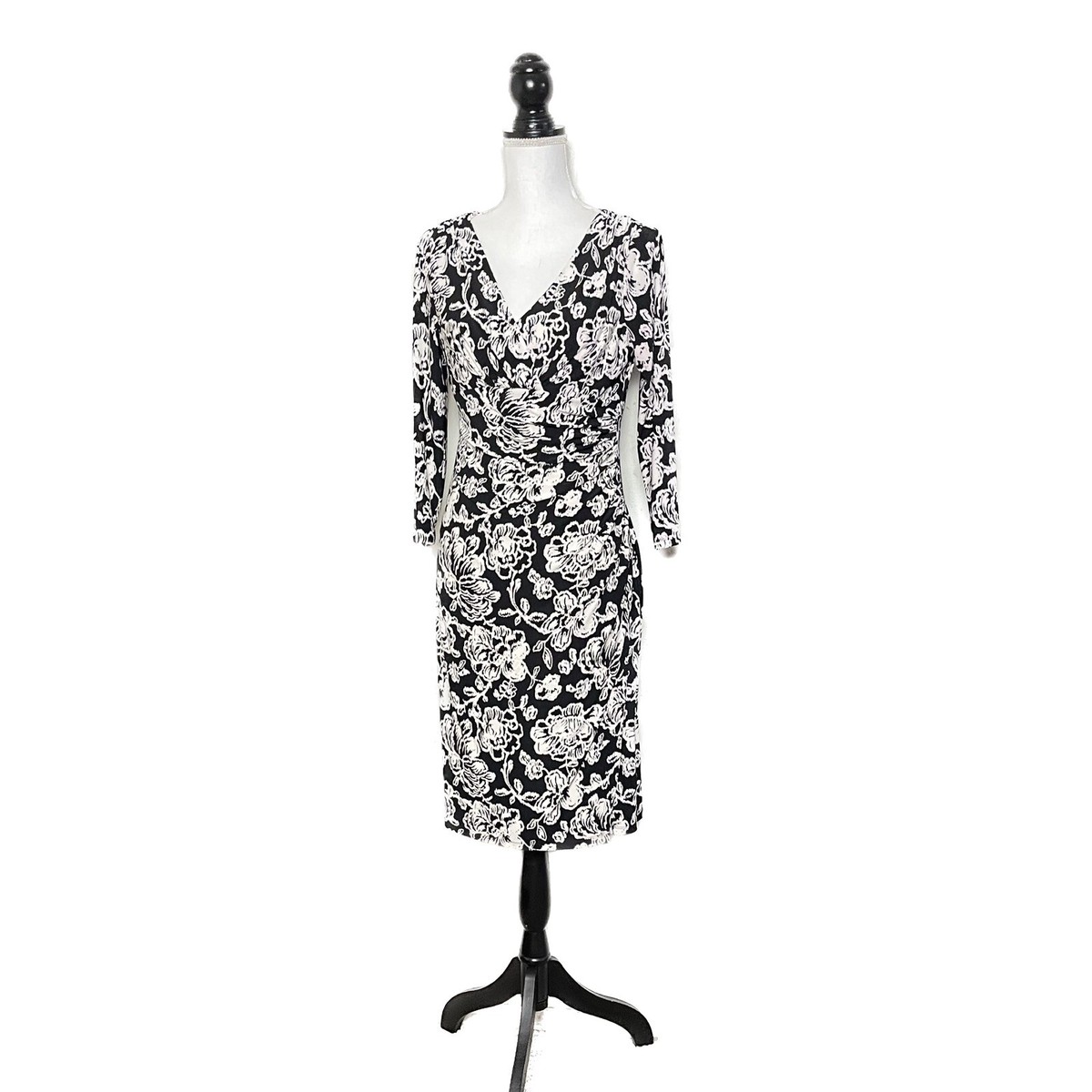 Lauren Ralph Lauren フラワープリントドレス 6 Ralph Lauren 6 Faux Wrap Jersey Surplice Midi Dress Black