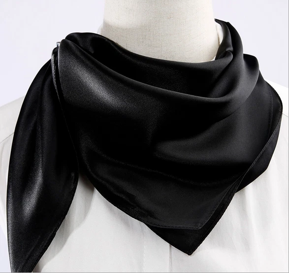 Solid Colors Silk Scarf Women Satin Hair/Head Scarves Black White