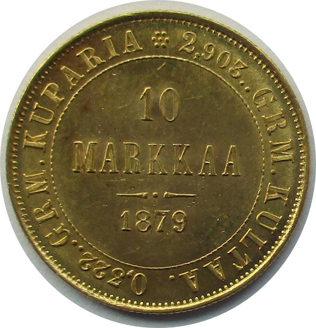 Selten Finnland 10 Markkaa 1879 S, unter Zar Alexander III. Selten Finnland 10 Markkaa 1879 S, unter Zar Alexander III.
